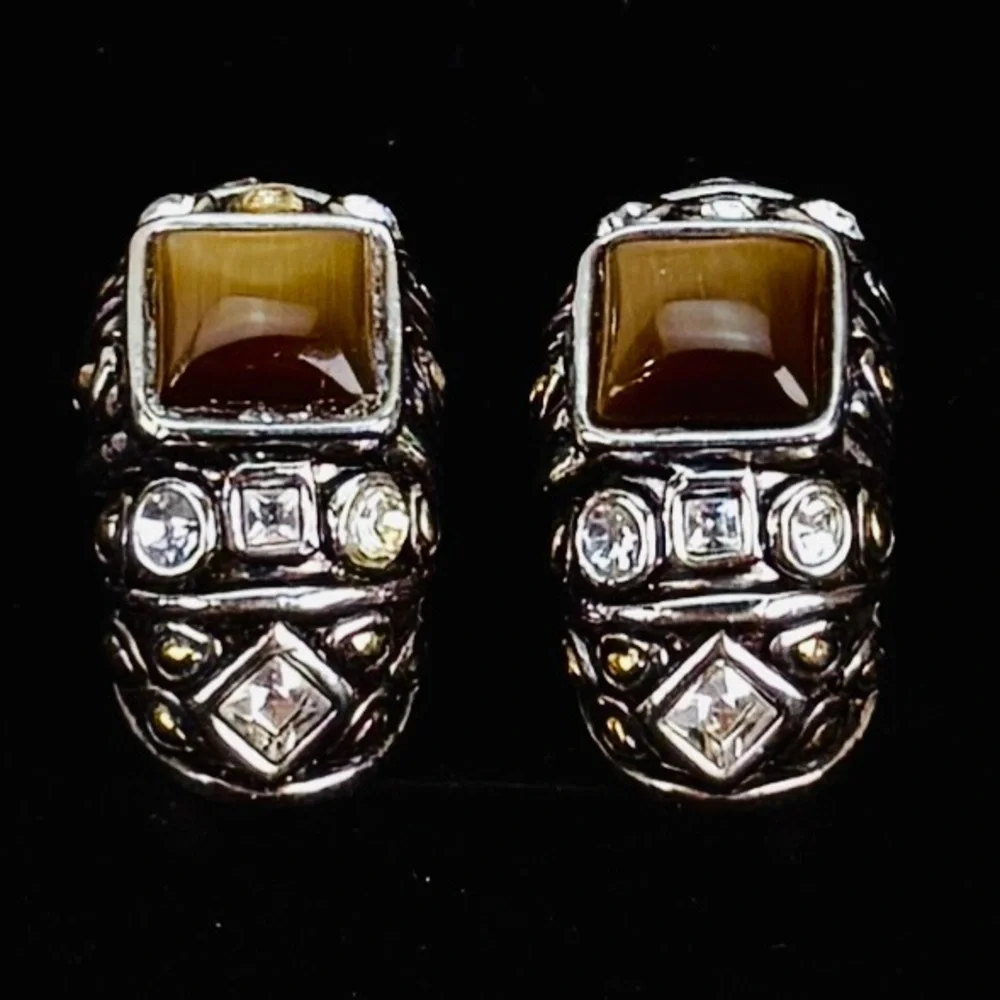 Vintage weighted, Silvertone, goldtone, bling half hoop pierced earrings